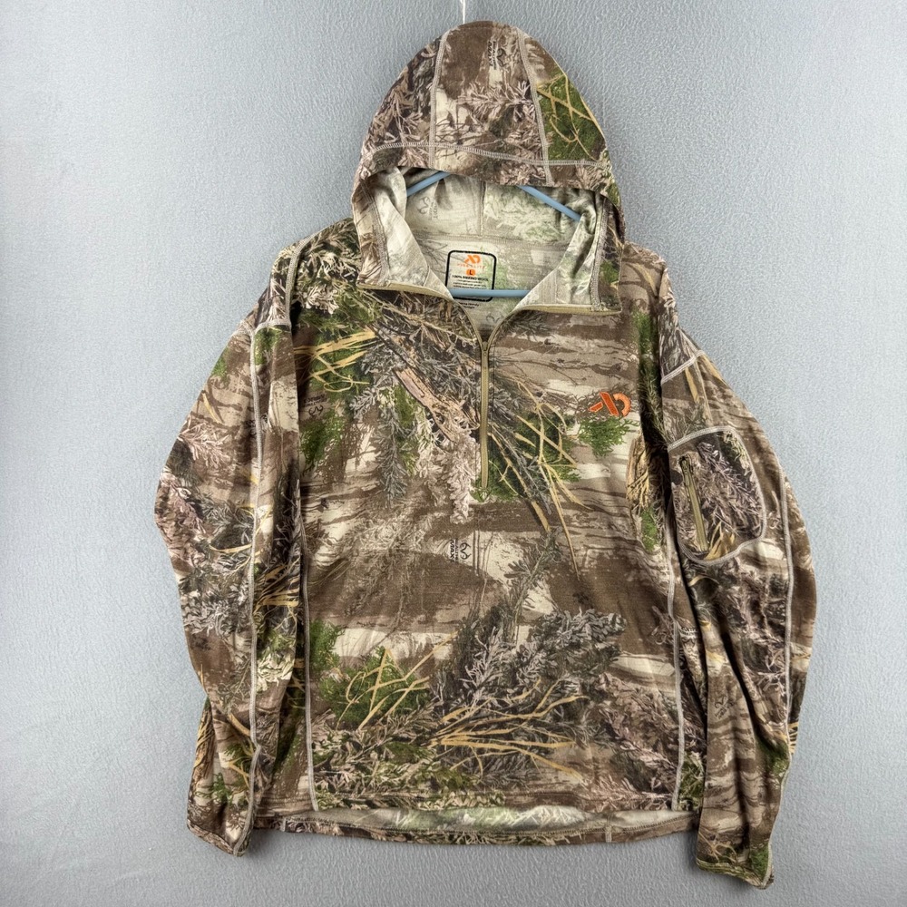 First Lite Chama Hoody Mens Large 1/2 Zip Lightweight Camo Merino Wool Hoodie